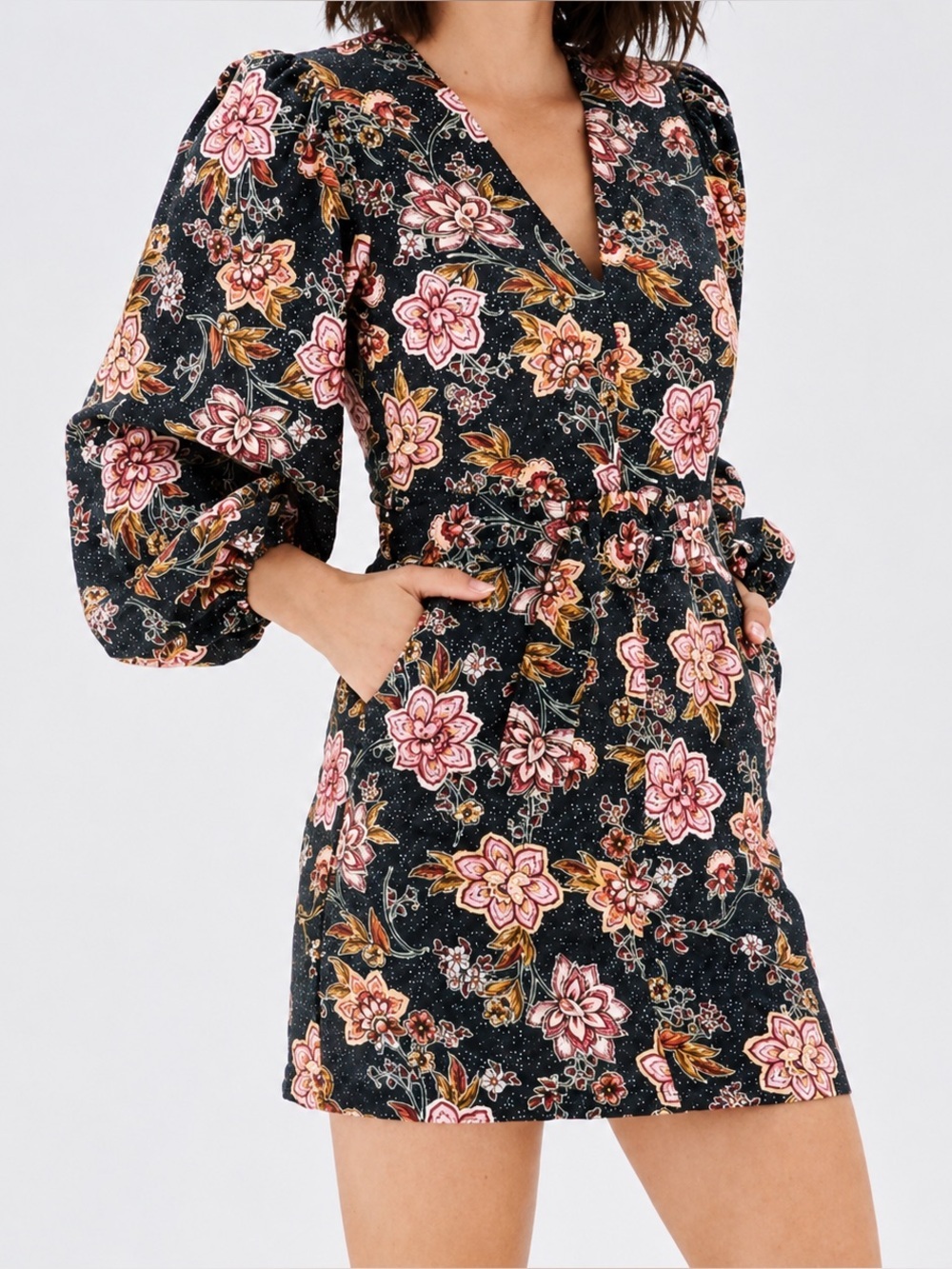 MINKPINK belted floral mini dress, small